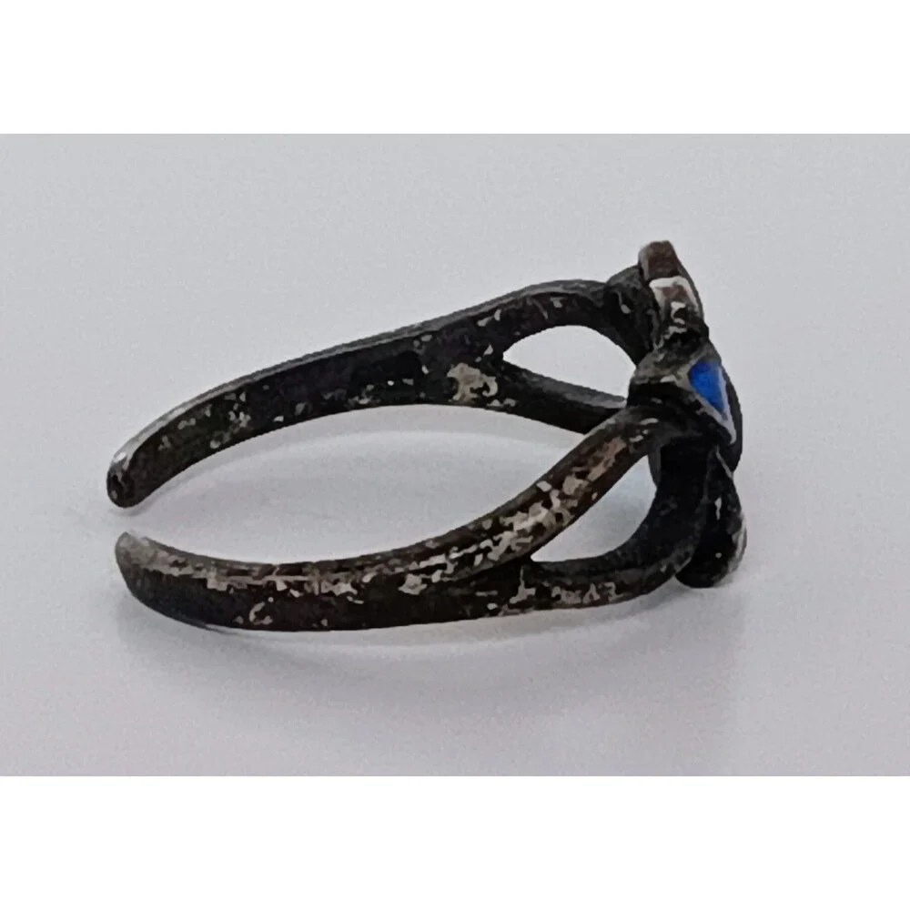 Vintage Nevada Silver Mine 925 Sterling Silver Blue Butterfly Ring Sz 4.5 Adjust